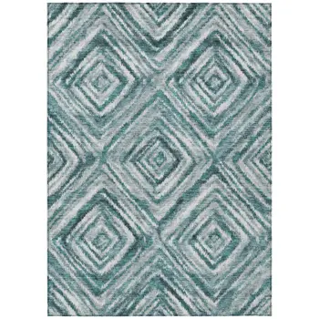 9' X 12' Teal Blue Aqua And Gray Geometric Washable Indoor Outdoor Area Rug