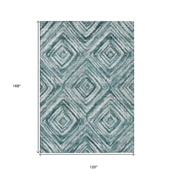 10' X 14' Teal Blue Aqua And Gray Geometric Washable Indoor Outdoor Area Rug