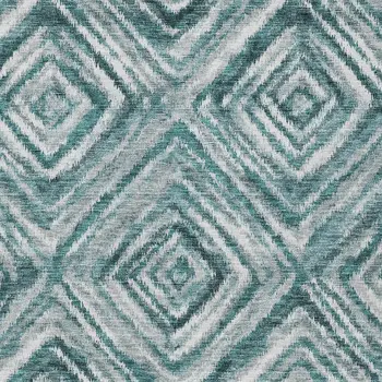 10' X 14' Teal Blue Aqua And Gray Geometric Washable Indoor Outdoor Area Rug