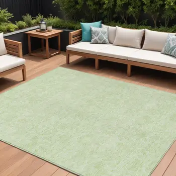 10' X 14' Artichoke Green And Mint Green Floral Washable Indoor Outdoor Area Rug