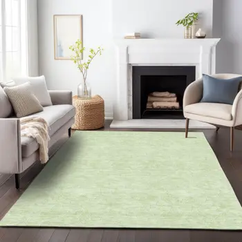 10' X 14' Artichoke Green And Mint Green Floral Washable Indoor Outdoor Area Rug