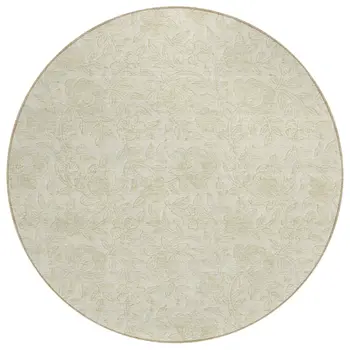 8' Ivory And Beige Round Floral Washable Indoor Outdoor Area Rug