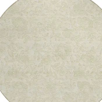 8' Ivory And Beige Round Floral Washable Indoor Outdoor Area Rug