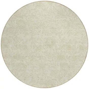 8' Ivory And Beige Round Floral Washable Indoor Outdoor Area Rug
