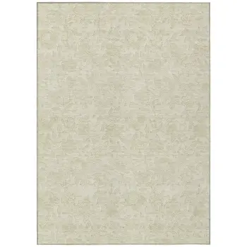 8' X 10' Ivory And Beige Floral Washable Indoor Outdoor Area Rug