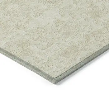 10' X 14' Ivory And Beige Floral Washable Indoor Outdoor Area Rug