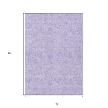 5' X 8' Lilac And Purple Floral Washable Indoor Outdoor Area Rug