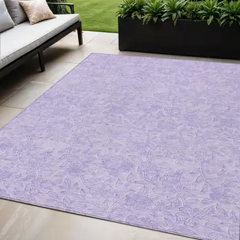 5' X 8' Lilac And Purple Floral Washable Indoor Outdoor Area Rug