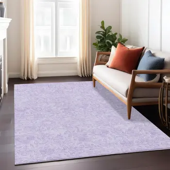 5' X 8' Lilac And Purple Floral Washable Indoor Outdoor Area Rug