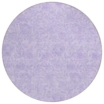 8' Lilac And Purple Round Floral Washable Indoor Outdoor Area Rug