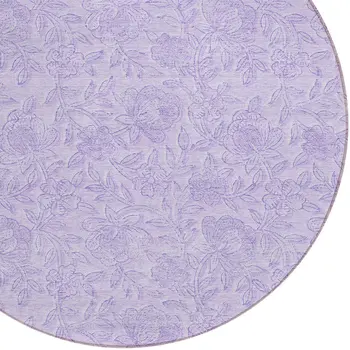 8' Lilac And Purple Round Floral Washable Indoor Outdoor Area Rug