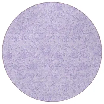 8' Lilac And Purple Round Floral Washable Indoor Outdoor Area Rug