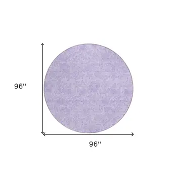 8' Lilac And Purple Round Floral Washable Indoor Outdoor Area Rug