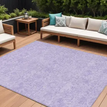 10' X 14' Lilac And Purple Floral Washable Indoor Outdoor Area Rug