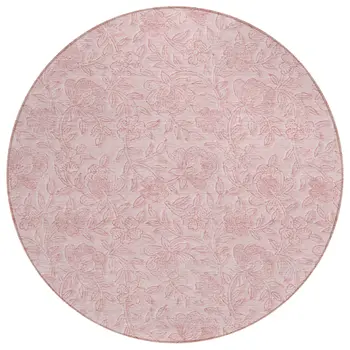 8' Pink And Red Round Floral Washable Indoor Outdoor Area Rug