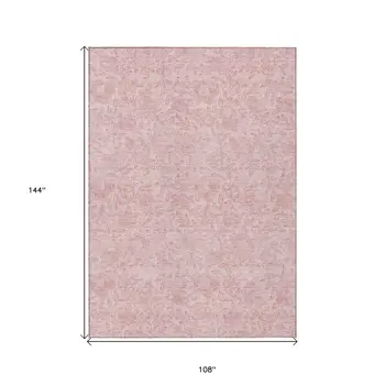 9' X 12' Pink And Red Floral Washable Indoor Outdoor Area Rug