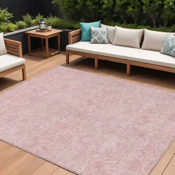 10' X 14' Pink And Red Floral Washable Indoor Outdoor Area Rug