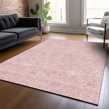 10' X 14' Pink And Red Floral Washable Indoor Outdoor Area Rug