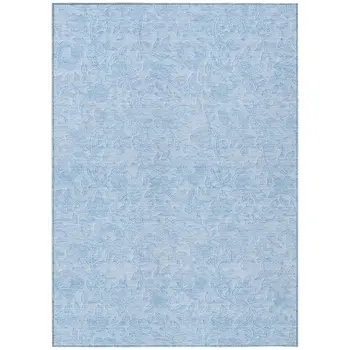 3' X 5' Sky Blue And Blue Floral Washable Indoor Outdoor Area Rug