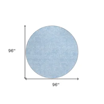 8' Sky Blue And Blue Round Floral Washable Indoor Outdoor Area Rug