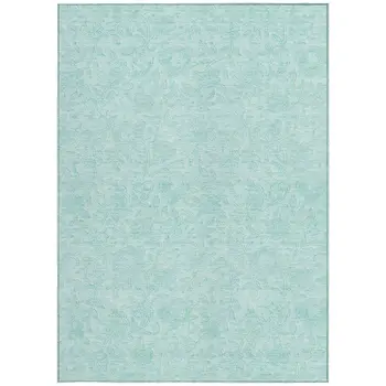 3' X 5' Teal Blue And Aqua Floral Washable Indoor Outdoor Area Rug