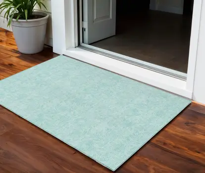 3' X 5' Teal Blue And Aqua Floral Washable Indoor Outdoor Area Rug