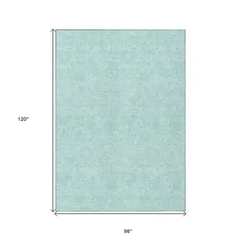 8' X 10' Teal Blue And Aqua Floral Washable Indoor Outdoor Area Rug