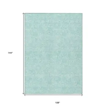 9' X 12' Teal Blue And Aqua Floral Washable Indoor Outdoor Area Rug