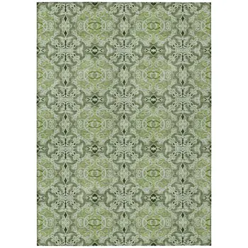 3' X 5' Artichoke Green And Fern Green Medallion Washable Indoor Outdoor Area Rug