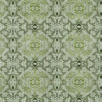 3' X 5' Artichoke Green And Fern Green Medallion Washable Indoor Outdoor Area Rug