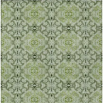 5' X 8' Artichoke Green And Fern Green Medallion Washable Indoor Outdoor Area Rug