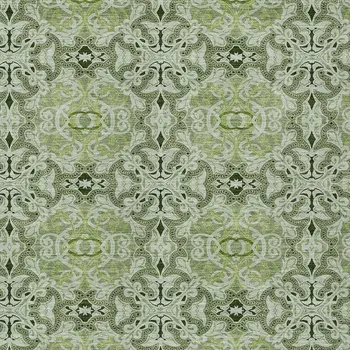 5' X 8' Artichoke Green And Fern Green Medallion Washable Indoor Outdoor Area Rug