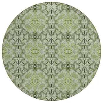 8' Artichoke Green And Fern Green Round Medallion Washable Indoor Outdoor Area Rug