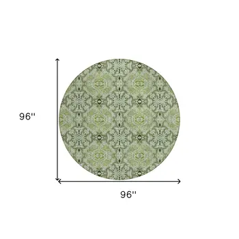8' Artichoke Green And Fern Green Round Medallion Washable Indoor Outdoor Area Rug