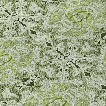 8' Artichoke Green And Fern Green Round Medallion Washable Indoor Outdoor Area Rug