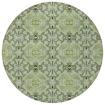 8' Artichoke Green And Fern Green Round Medallion Washable Indoor Outdoor Area Rug
