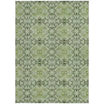 8' X 10' Artichoke Green And Fern Green Medallion Washable Indoor Outdoor Area Rug