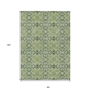 8' X 10' Artichoke Green And Fern Green Medallion Washable Indoor Outdoor Area Rug