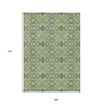 9' X 12' Artichoke Green And Fern Green Medallion Washable Indoor Outdoor Area Rug