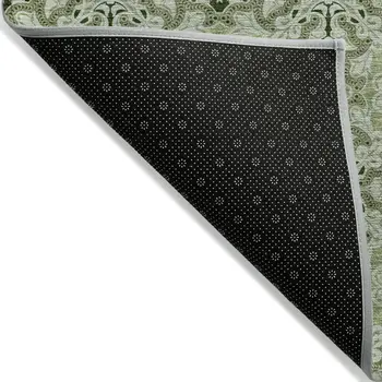 9' X 12' Artichoke Green And Fern Green Medallion Washable Indoor Outdoor Area Rug