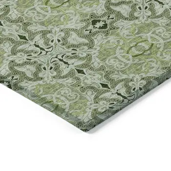9' X 12' Artichoke Green And Fern Green Medallion Washable Indoor Outdoor Area Rug