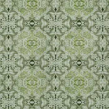 9' X 12' Artichoke Green And Fern Green Medallion Washable Indoor Outdoor Area Rug