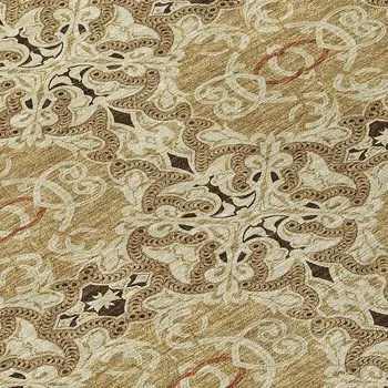 8' Brown Beige And Tan Round Medallion Washable Indoor Outdoor Area Rug