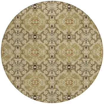 8' Brown Beige And Tan Round Medallion Washable Indoor Outdoor Area Rug
