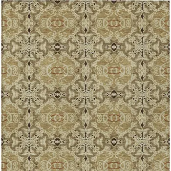 8' X 10' Brown Beige And Tan Medallion Washable Indoor Outdoor Area Rug