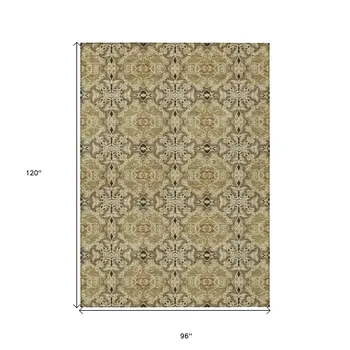 8' X 10' Brown Beige And Tan Medallion Washable Indoor Outdoor Area Rug