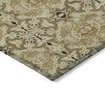 8' X 10' Brown Beige And Tan Medallion Washable Indoor Outdoor Area Rug