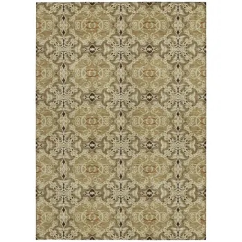 9' X 12' Brown Beige And Tan Medallion Washable Indoor Outdoor Area Rug