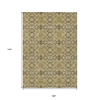 9' X 12' Brown Beige And Tan Medallion Washable Indoor Outdoor Area Rug