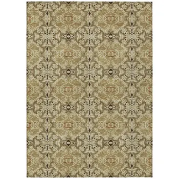 9' X 12' Brown Beige And Tan Medallion Washable Indoor Outdoor Area Rug